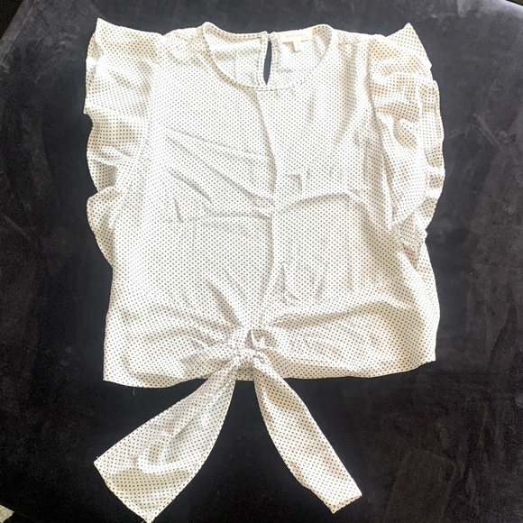 Monteau White Polka Dot Blouse with Tie Front - Picture 1 of 1